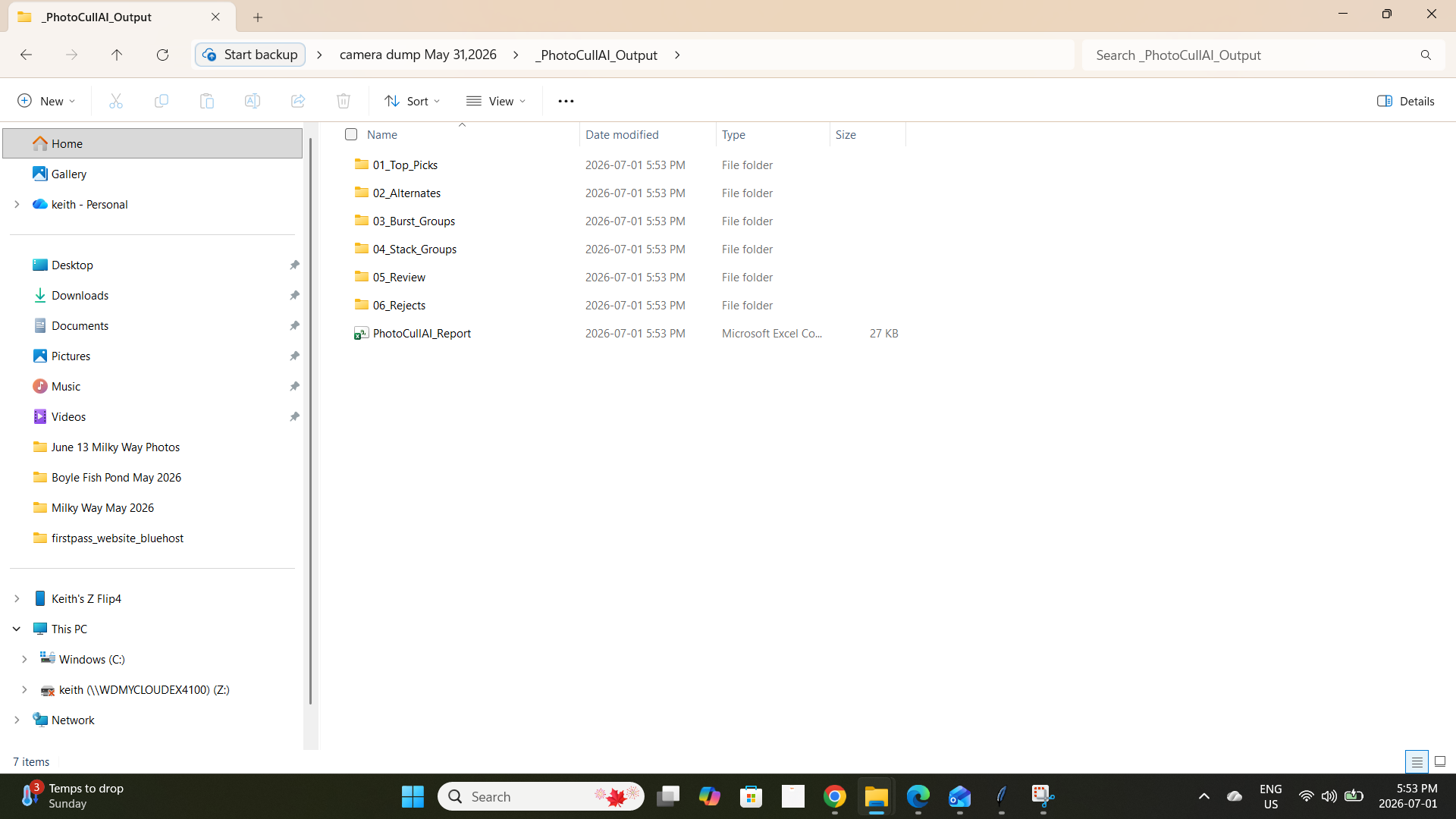 FirstPass output folders with Top Picks, Alternates, Review and Rejects